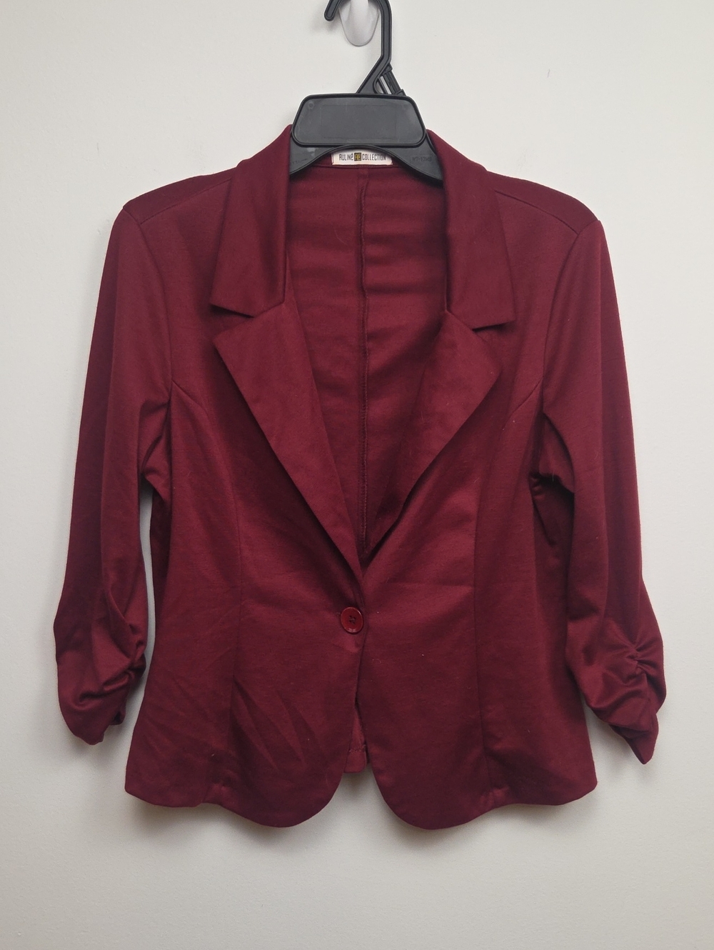 Women's Burgundy Single-Button Lightweight Knit Blazer Jacket Business Casual L